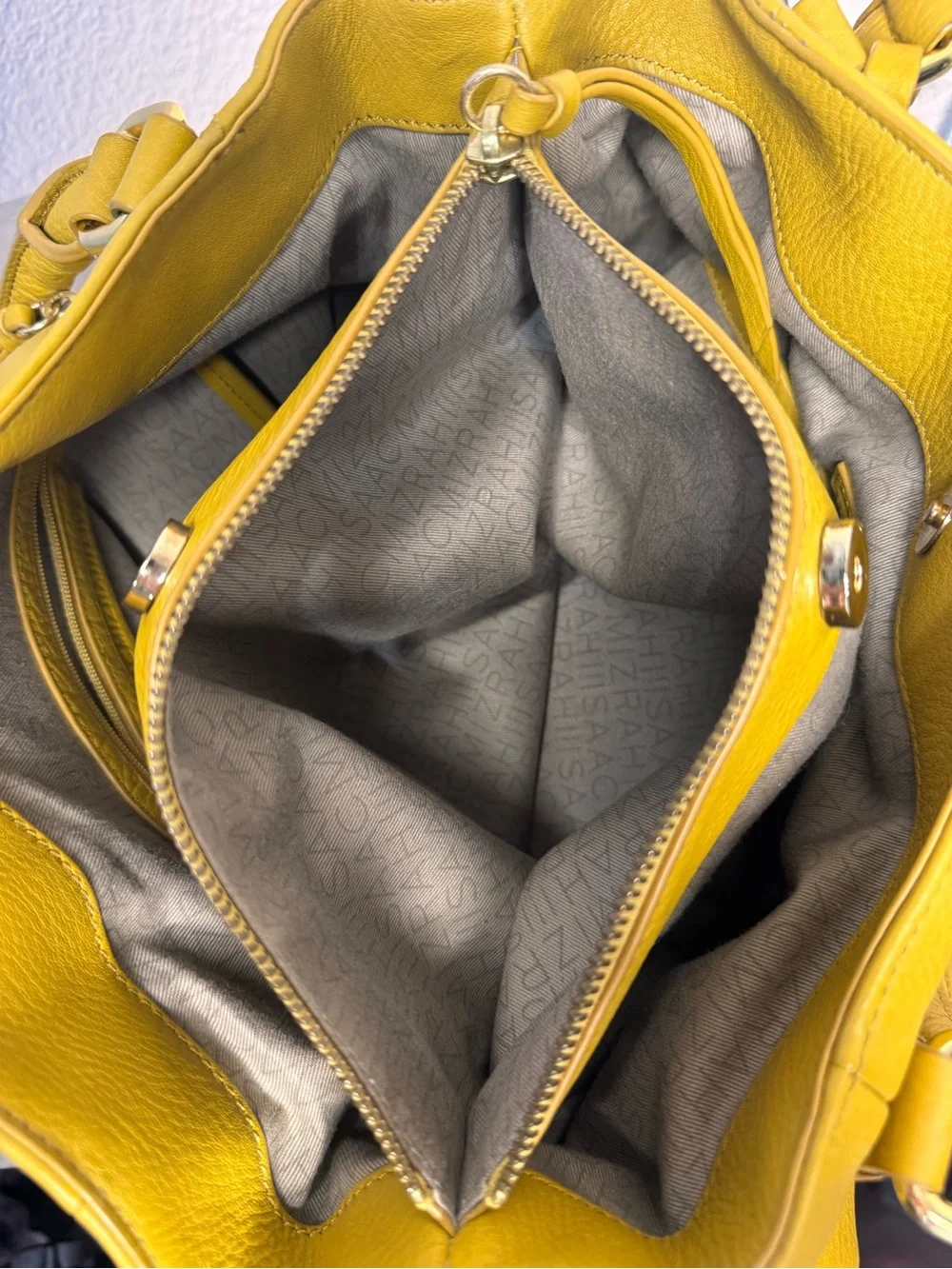 Isaac Mizrahi Leather Satchel Dijon Yellow Boho Crossbody Shoulder Bag